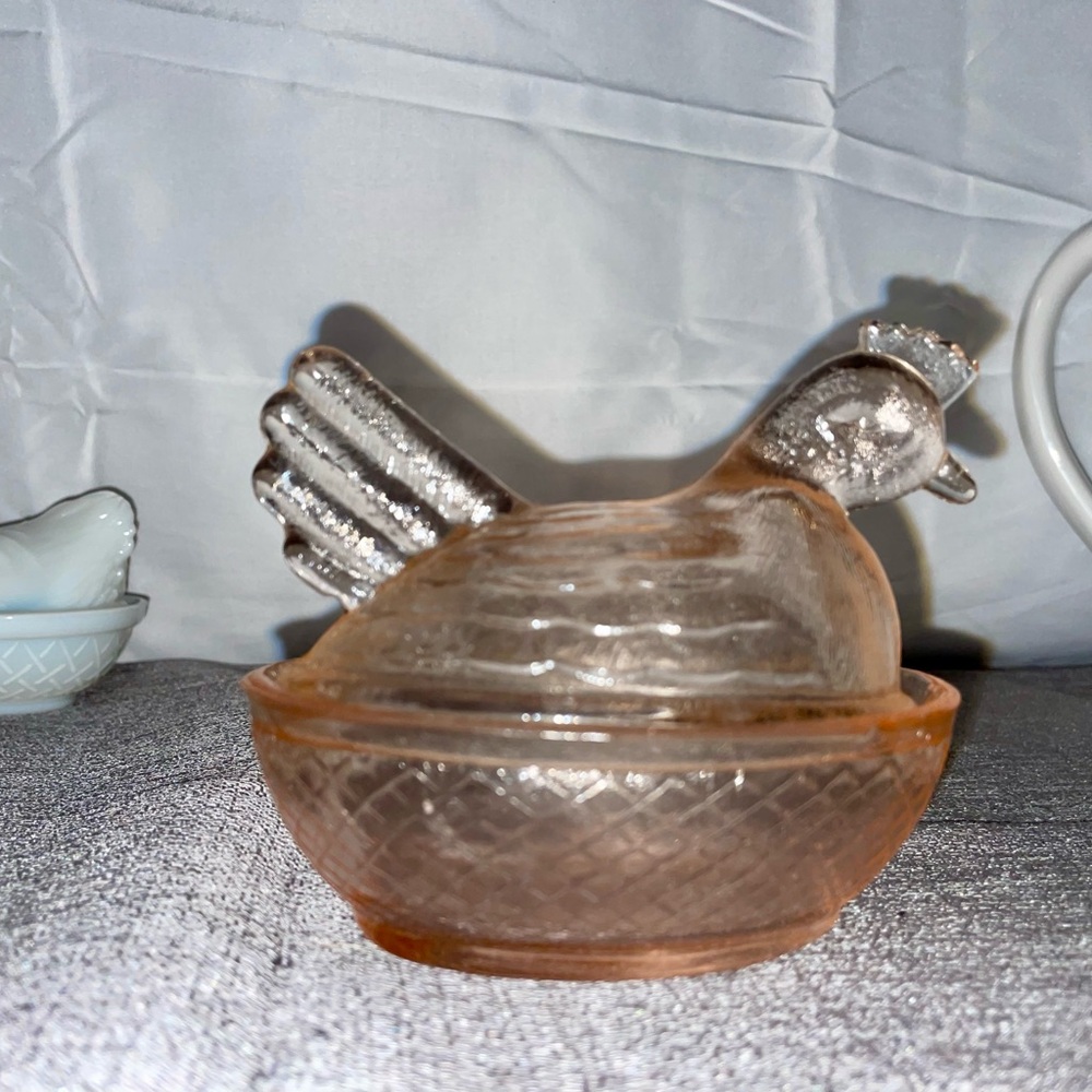 Vintage glass chicken hen on nest
